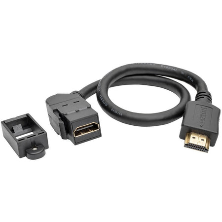 Eaton Tripp Lite Series High-Speed HDMI with Ethernet All-in-One Keystone/Panel Mount Extension Cable (M/F), Angled Connector, 1 ft. (0.31 m) - P162-001-KPA-BK
