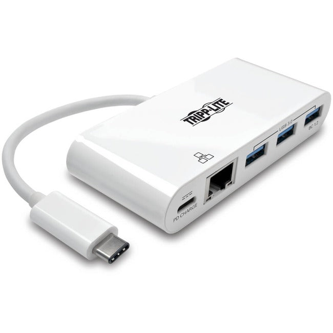 Tripp Lite by Eaton 3-Port USB 3.2 Gen 1 Hub with LAN Port and Power Delivery USB-C to 3x USB-A Ports and Gigabit Ethernet White - U460-003-3AG-C