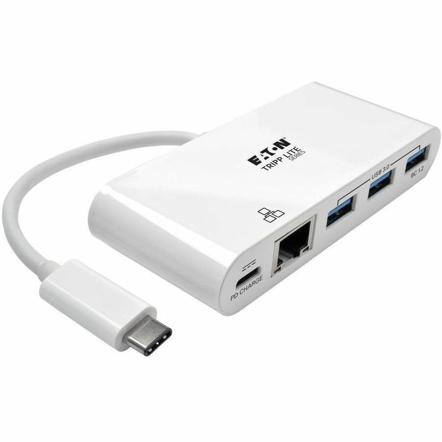 Eaton Tripp Lite Series 3-Port USB-C Hub - USB 3.x (5Gpbs) Hub Ports, Gigabit Ethernet, 60W PD Charging, White - U460-003-3AG-C