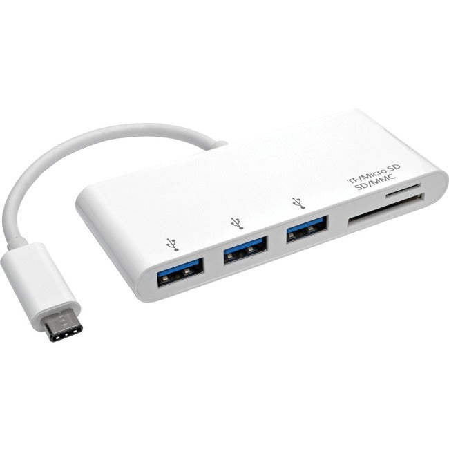 Tripp Lite by Eaton 3-Port USB-C Hub with Card Reader, USB 3.x (5Gbps) Hub Ports and Card Reader Ports, White - U460-003-3AM