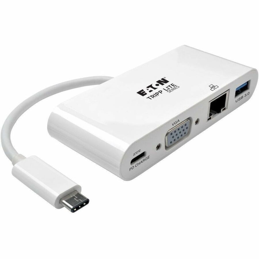 Eaton Tripp Lite Series USB-C Multiport Adapter, VGA, USB 3.x (5Gbps) Hub Port, Gigabit Ethernet and 60W PD Charging, White - U444-06N-VGU-C