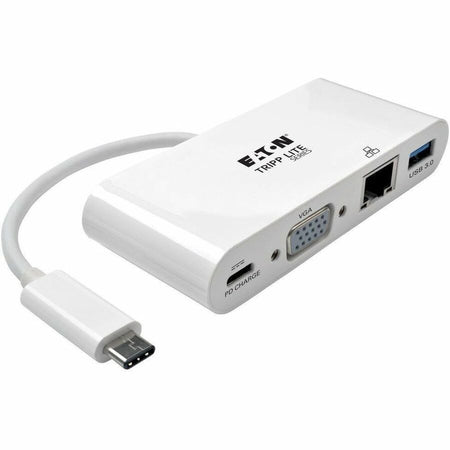 Eaton Tripp Lite Series USB-C Multiport Adapter, VGA, USB 3.x (5Gbps) Hub Port, Gigabit Ethernet and 60W PD Charging, White - U444-06N-VGU-C