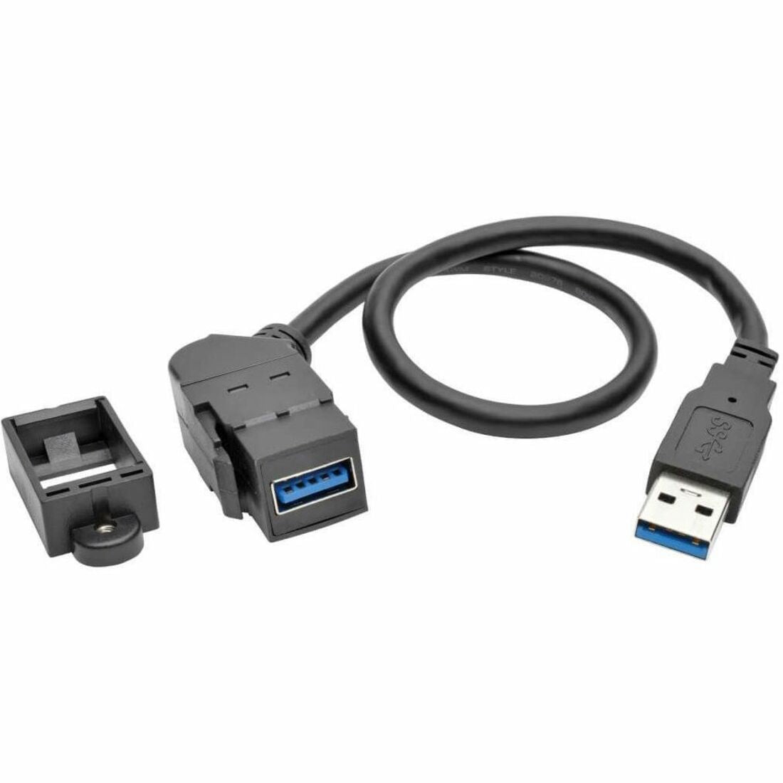 Eaton Tripp Lite Series USB 3.0 All-in-One Keystone/Panel Mount Extension Cable (M/F), Angled Connector, Black, 1 ft. (0.31 m) - U324-001-KPA-BK