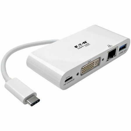 Eaton Tripp Lite Series USB-C Multiport Adapter, DVI, USB 3.x (5Gbps) Hub Port, Gbe and PD Charging, White - U444-06N-DGU-C