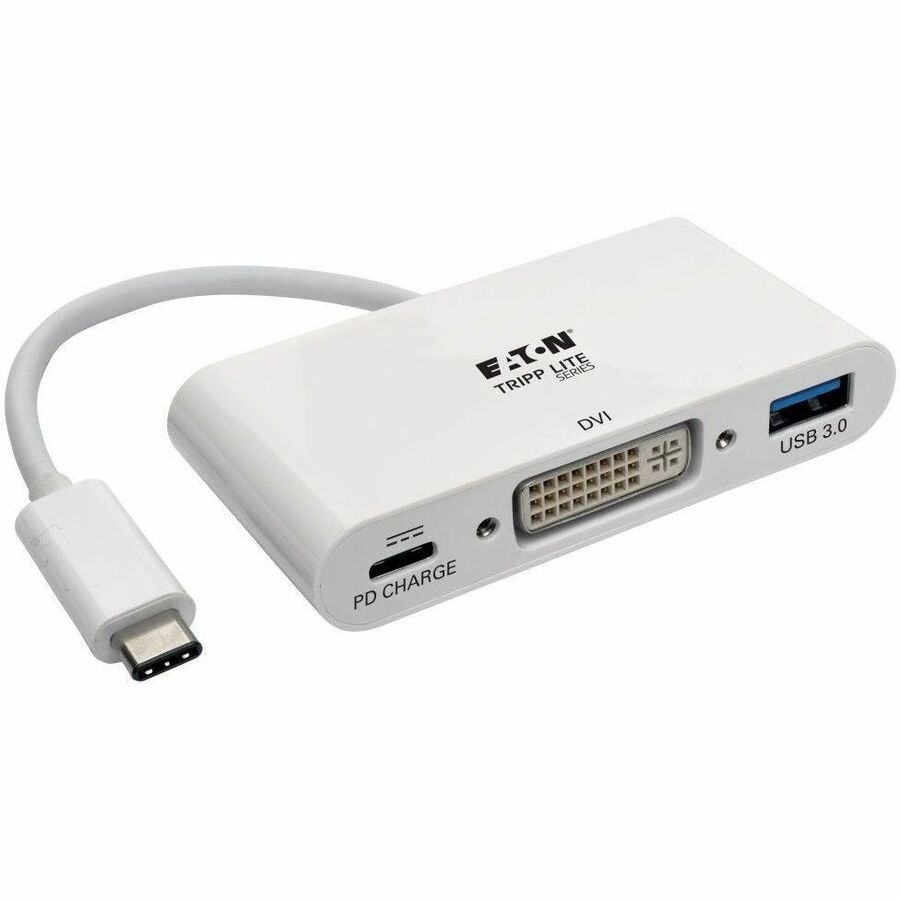 Eaton Tripp Lite Series USB-C to DVI Adapter with USB 3.x (5Gbps) Hub Port and PD Charging, White - U444-06N-DU-C