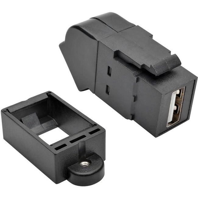 Tripp Lite by Eaton USB 2.0 All-in-One Keystone/Panel Mount Angled Coupler (F/F), Black - U060-000-KPA-BK