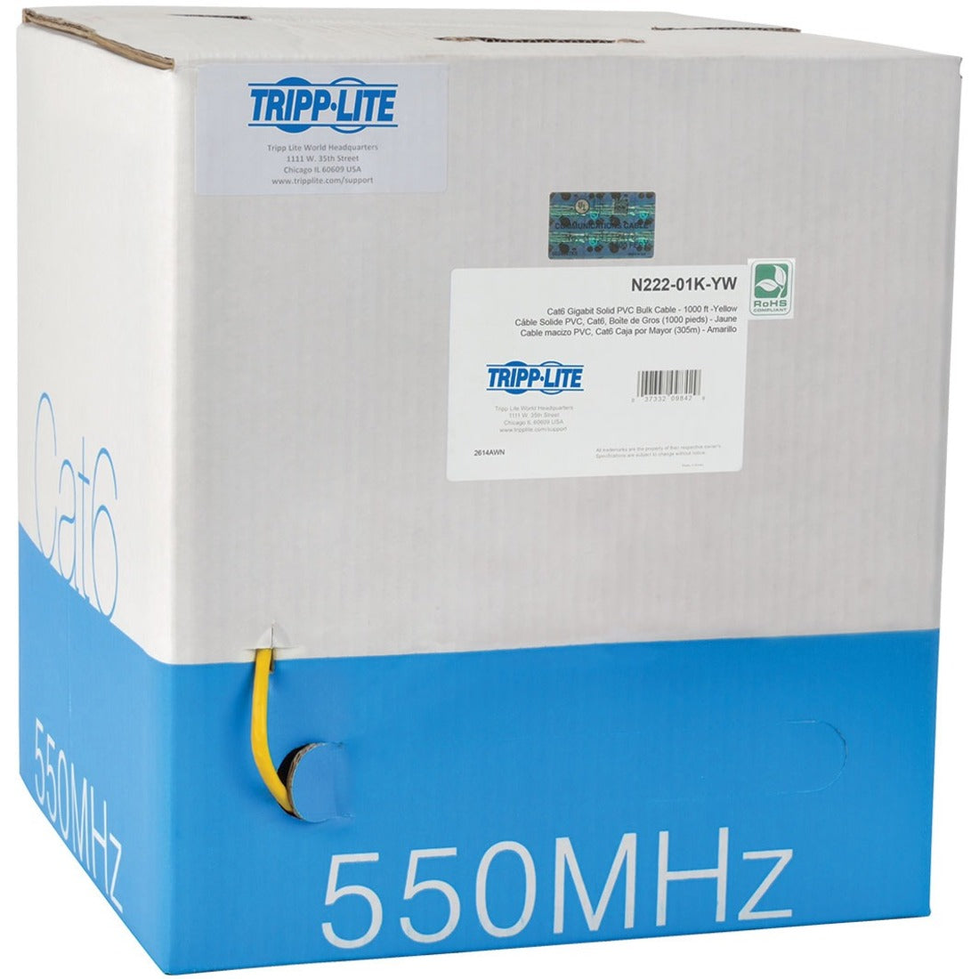 Tripp Lite by Eaton Cat6 Gigabit Solid Core UTP PVC Bulk Ethernet Cable Yellow 1000 ft. (304.8 m) TAA - N222-01K-YW
