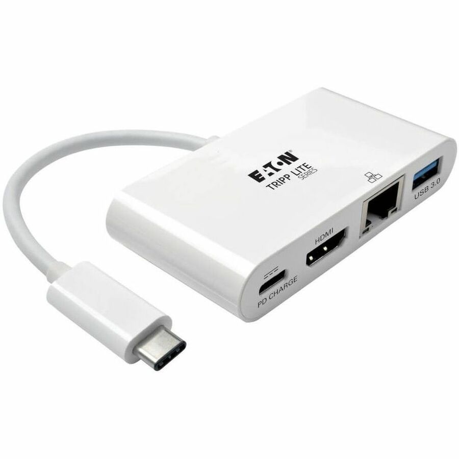 Eaton Tripp Lite Series USB-C Multiport Adapter - HDMI, USB 3.x (5Gbps) Hub Port, Gigabit Ethernet, 60W PD Charging, HDCP, White - U444-06N-HGU-C