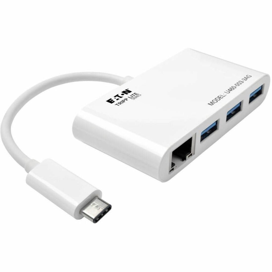 Tripp Lite by Eaton 3-Port USB 3.x (5Gbps) Hub with LAN Port USB-C to 3x USB-A Ports and Gigabit Ethernet White - U460-003-3AG
