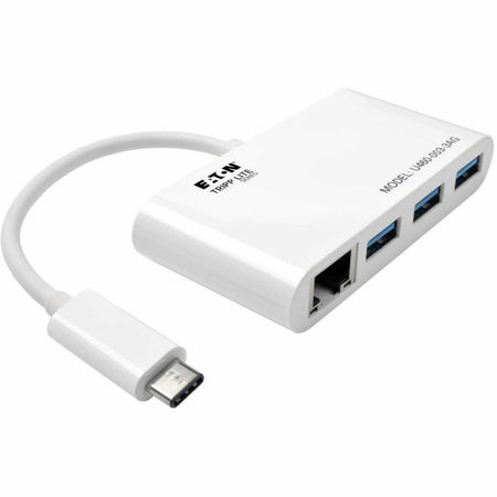 Tripp Lite by Eaton 3-Port USB 3.x (5Gbps) Hub with LAN Port USB-C to 3x USB-A Ports and Gigabit Ethernet White - U460-003-3AG