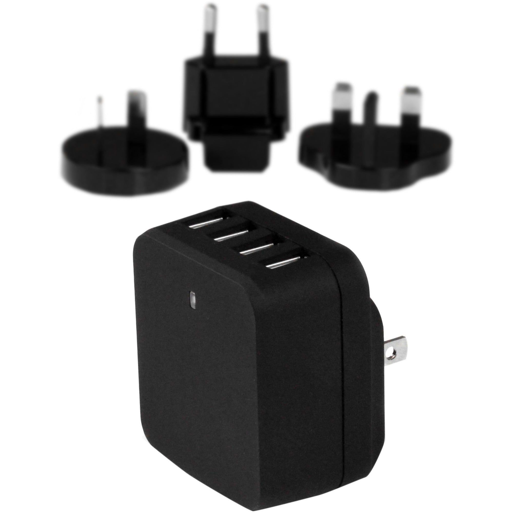 StarTech.com Travel USB Wall Charger &acirc;&euro;" 4 Port &acirc;&euro;" Black &acirc;&euro;" Universal Travel Adapter &acirc;&euro;" International Power Adapter &acirc;&euro;" USB Charger - USB4PACBK