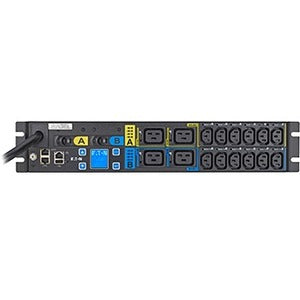 Eaton Managed rack PDU, 2U, L6-30P input, 5.76 kW max, 200-240V, 24A, 10 ft cord, Single-phase, Outlets: (12) C13, (4) C19 - EMAU06-10