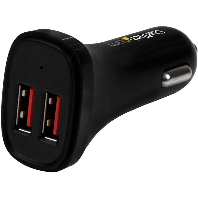 StarTech.com Dual Port USB Car Charger - Black - High Power 24W/4.8A - 2 port USB Car Charger - Charge two tablets at once - USB2PCARBKS