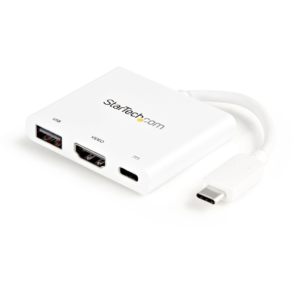 StarTech.com USB C Multiport Adapter with HDMI 4K & 1x USB 3.0 - PD - Mac & Windows - White USB Type C All in One Video Adapter - CDP2HDUACPW