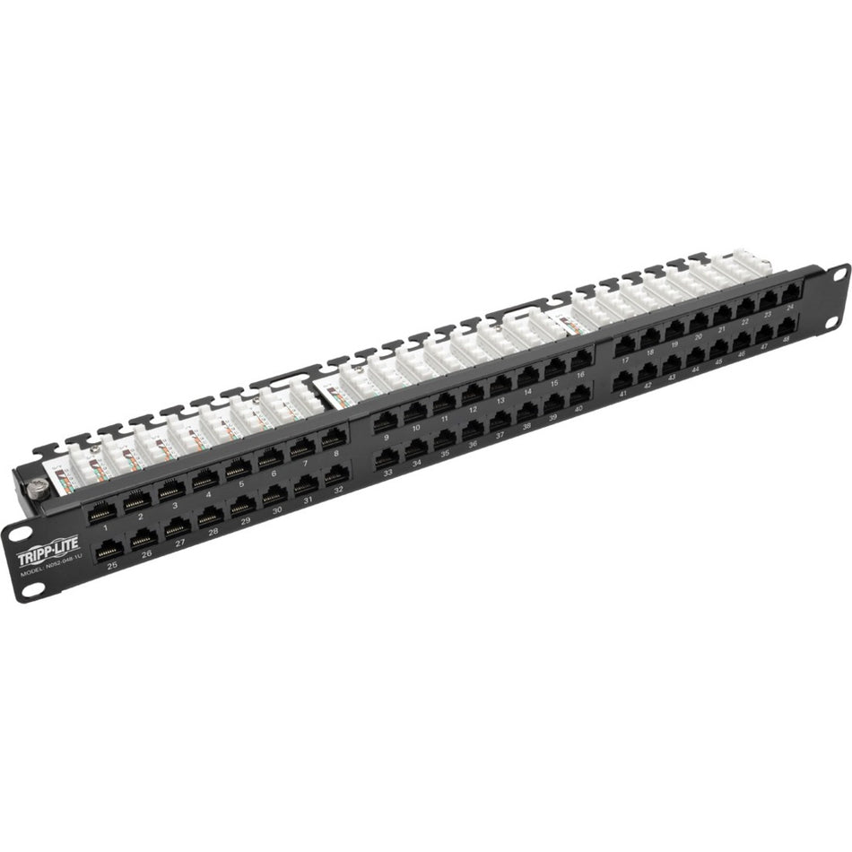 Tripp Lite by Eaton 48-Port 1U Rack-Mount High-Density UTP 110-Type Patch Panel, RJ45 Ethernet, 568B, Cat5/5e, TAA - N052-048-1U