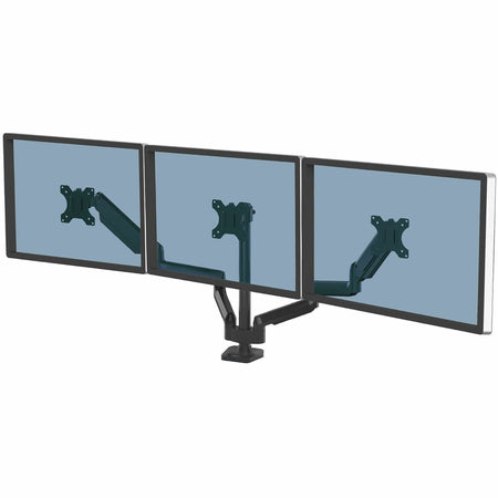Fellowes Platinum Series High Quality Triple Monitor Arm for 27-Inch Monitors, Full Motion, 360&deg; Rotation, VESA Mount with Grommet or Clamp, USB Ports, Ergonomic, Black - 8042601