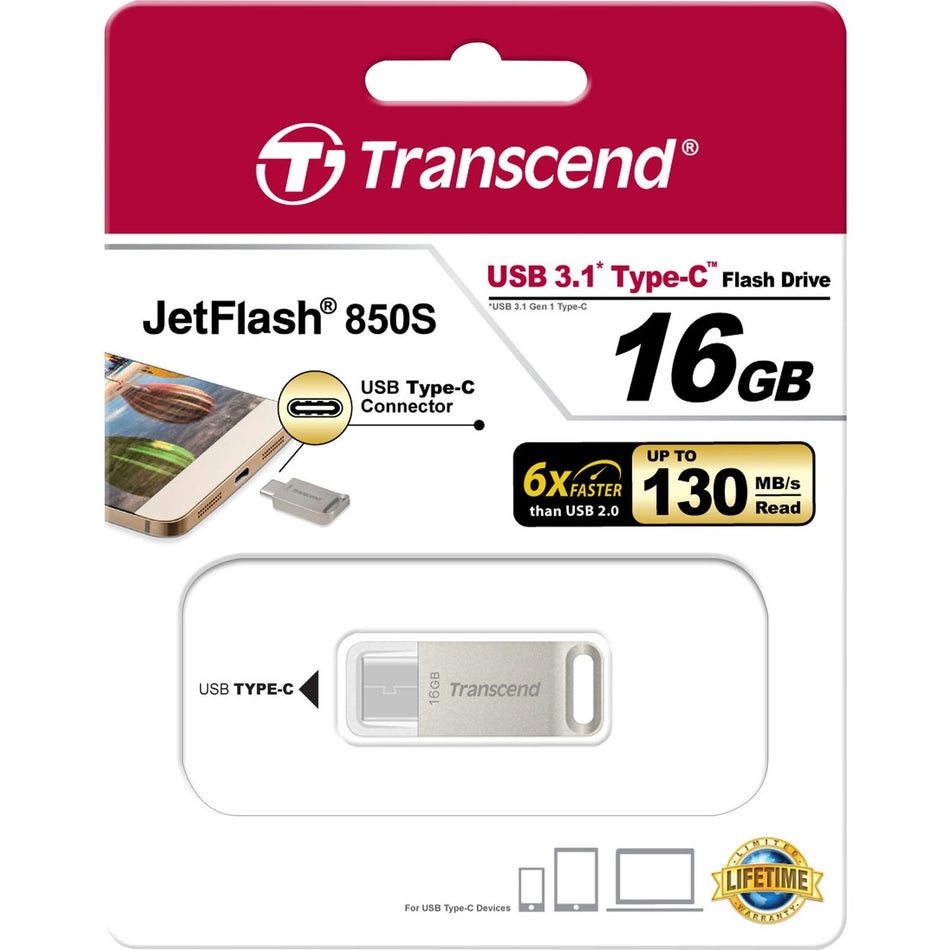 Transcend 16GB JetFlash 850 USB 3.1 On-The-Go Flash Drive - TS16GJF850S