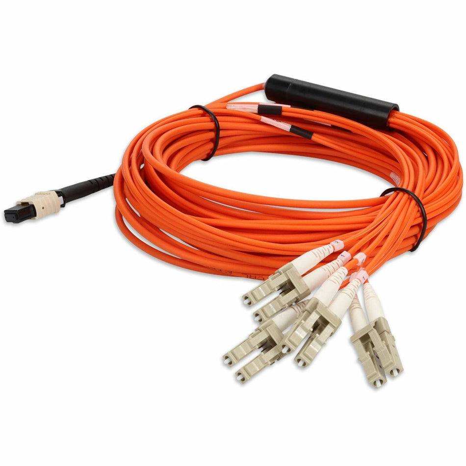 AddOn 9m MPO/UPC to 4xLC/UPC Duplex Orange OM1 OFNR (Riser-Rated) 8-Strand MMF Fiber Fanout Cable - ADD-MPO-4LC9M6MMF