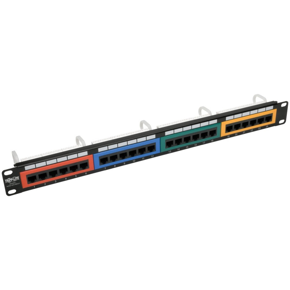 Tripp Lite by Eaton 24-Port 1U Rack-Mount 110-Type Color-Coded Patch Panel, RJ45 Ethernet,568B, Cat6 - N253-024-RBGY