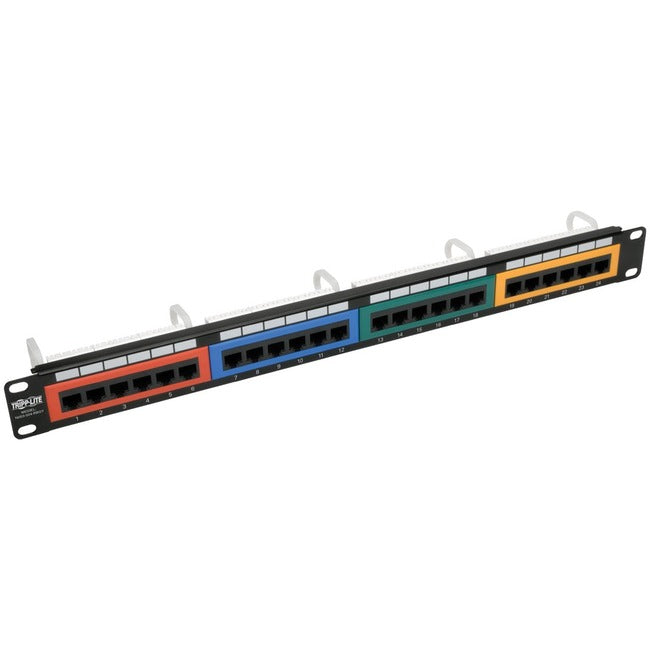 Tripp Lite by Eaton 24-Port 1U Rack-Mount 110-Type Color-Coded Patch Panel, RJ45 Ethernet, 568B, Cat5/5e - N053-024-RBGY