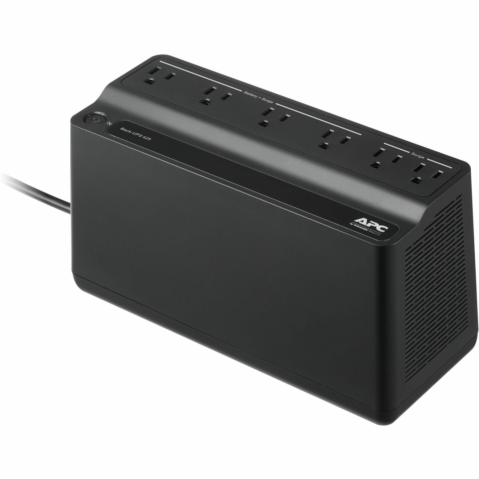 APC Back-UPS 425VA, 120V, 6 NEMA outlets (2 surge), Battery not user replaceable - BE425M