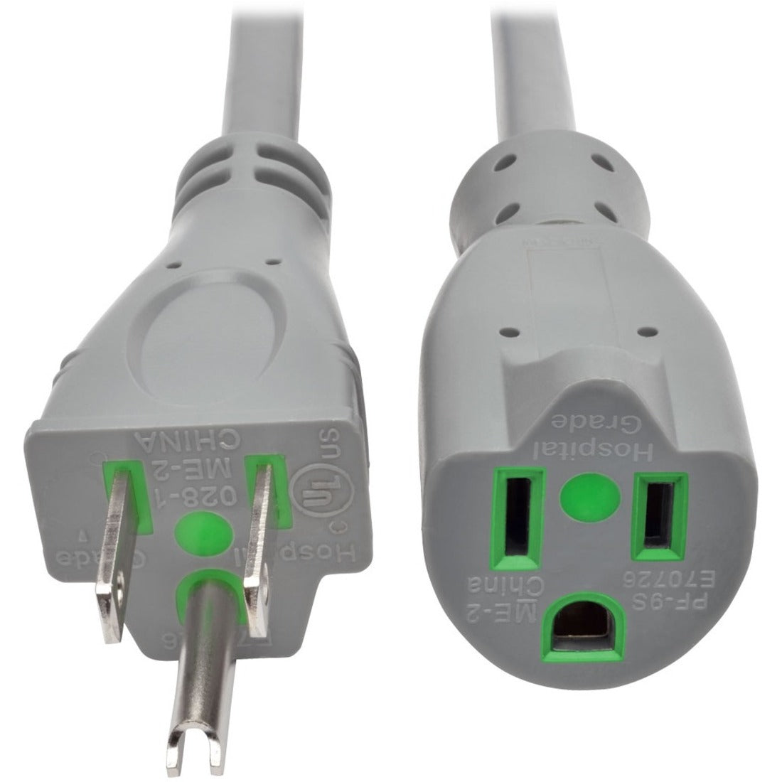 Eaton Tripp Lite Series Hospital-Grade Extension Cord, NEMA 5-15P to NEMA 5-15R - Green Dot, 15A, 125V, 14 AWG, 6 ft. (1.83 m), Gray - P024-006-GY-HG