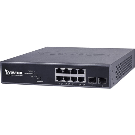 Vivotek 8xGE PoE + 2xGE SFP VivoCam Web Smart Managed Switch, PoE Power Budget 130W - AW-GEV-104B-130