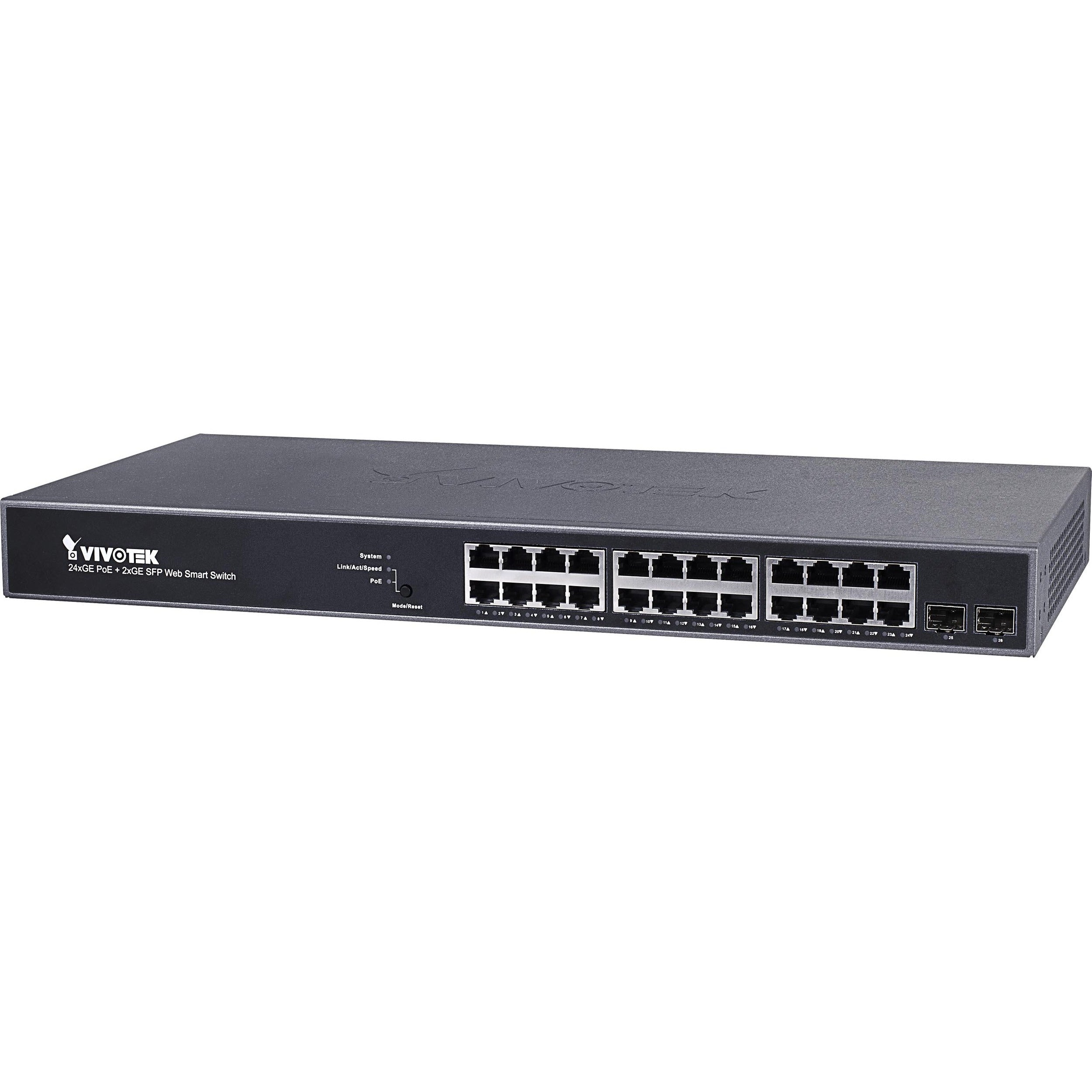 Vivotek 24xGE PoE + 2xGE SFP VivoCam Web Smart Managed Switch, PoE Power Budget 370W - AW-GEV-264B-370