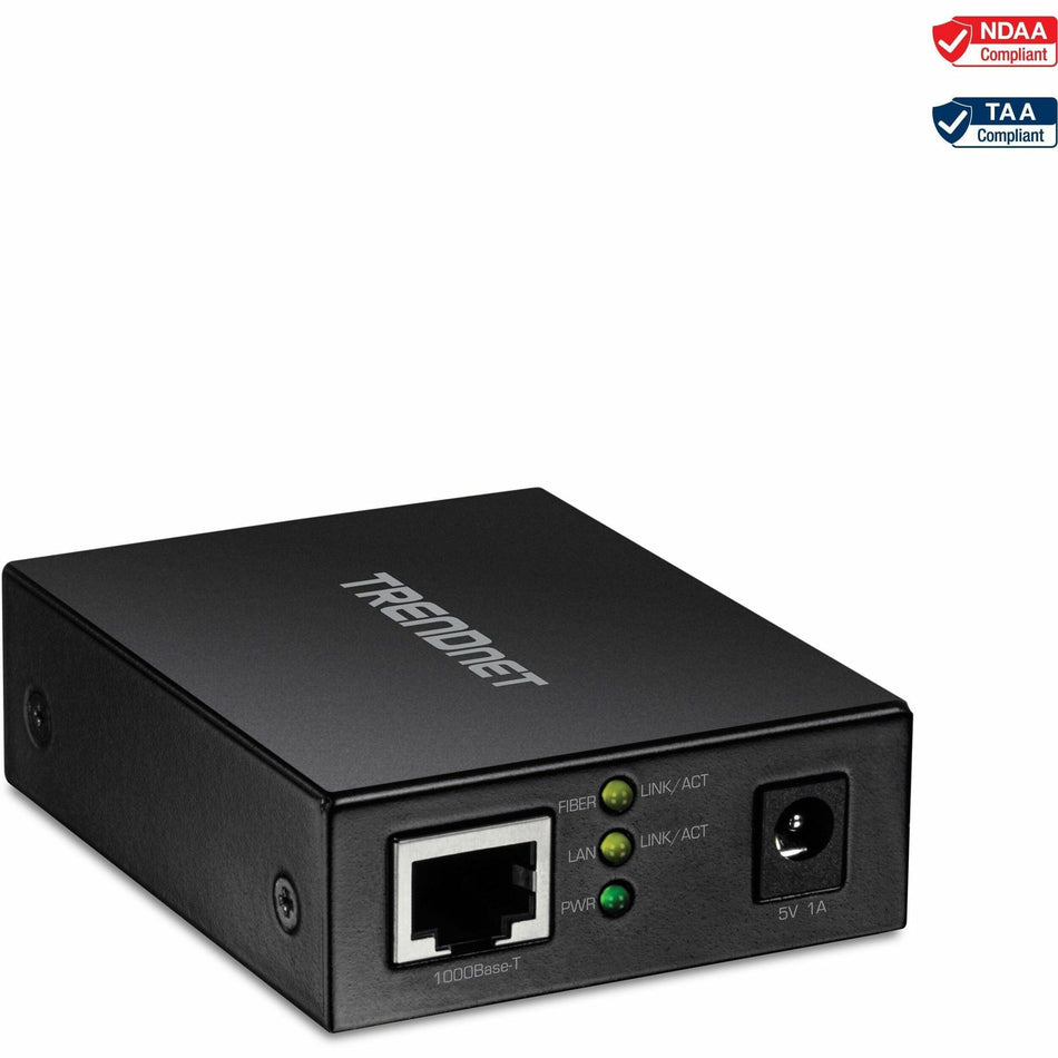 TRENDnet 1000BASE-T to SFP Fiber Media Converter; Gigabit Ethernet to SFP Media Converter; 4Gbps Switching Capactiy; TFC-GSFP - TFC-GSFP