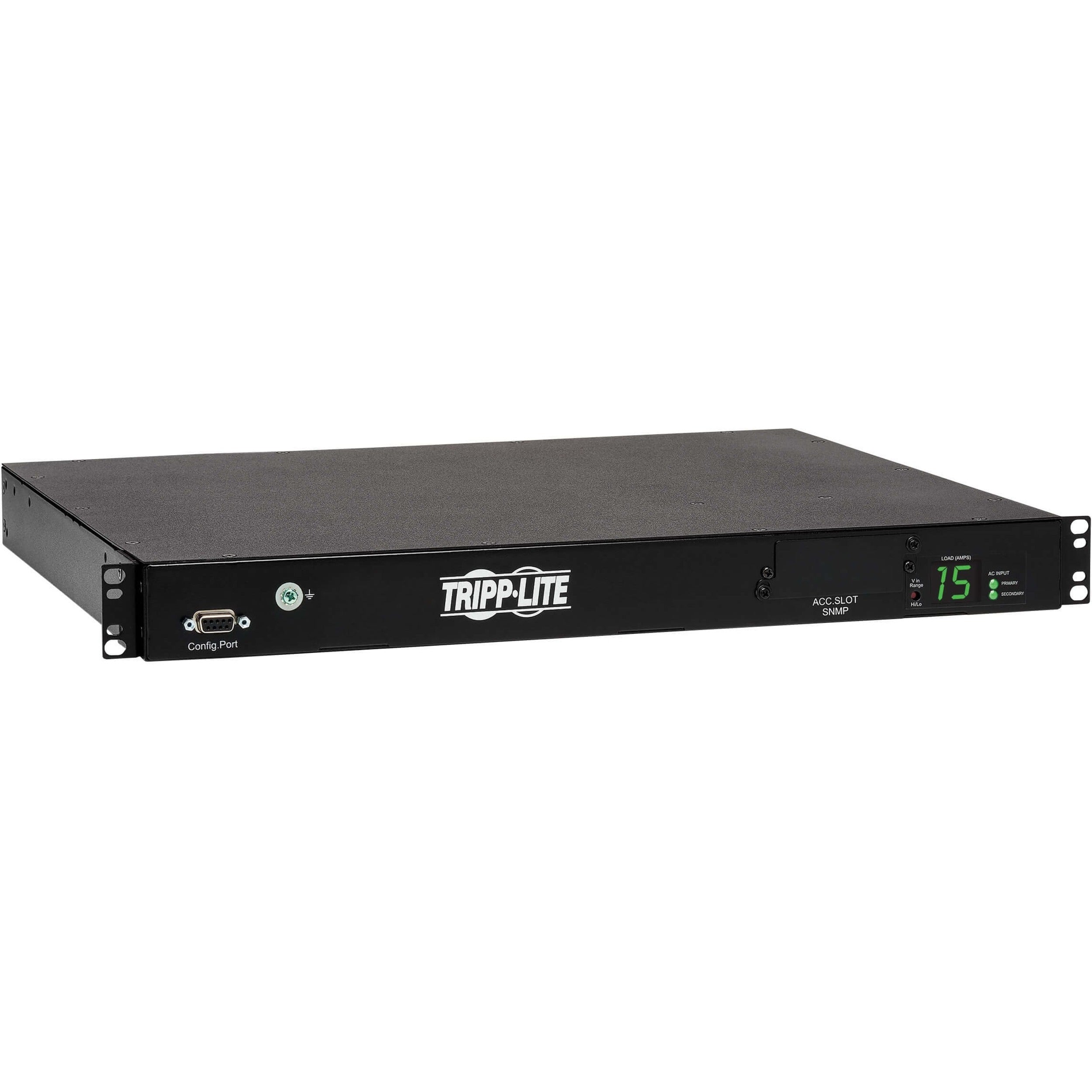 Tripp Lite by Eaton 2.4kW Single-Phase Local Metered Automatic Transfer Switch PDU, Two 200-240V C14 Inlets, 10 C13 Outputs, 1U, TAA - PDUMH15HVAT