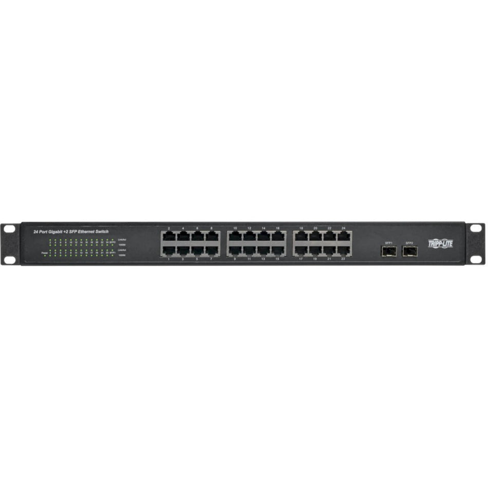 Tripp Lite by Eaton 24-Port 10/100/1000 Mbps 1U Rack-Mount/Desktop Gigabit Ethernet Unmanaged Switch, 2 Gigabit SFP Ports, Metal Housing - NG24