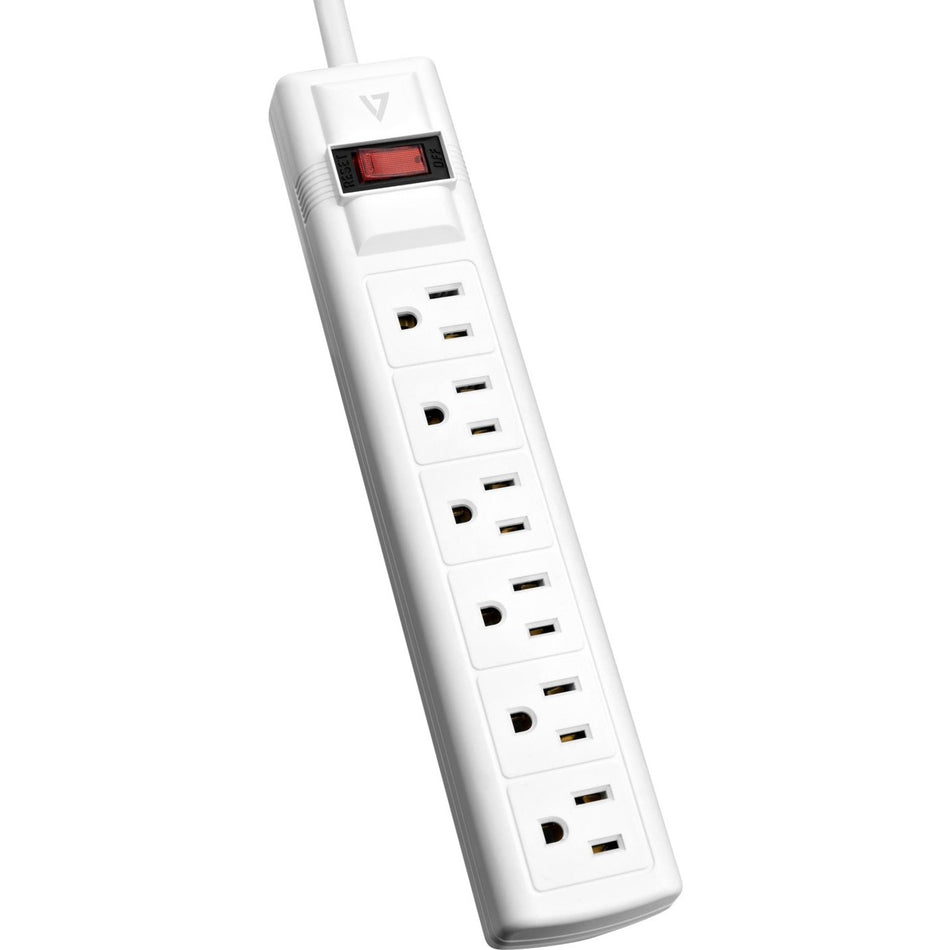 V7 6-Outlet Surge Protector, 8 ft cord, 900 Joules - White - SA0608W-9N6