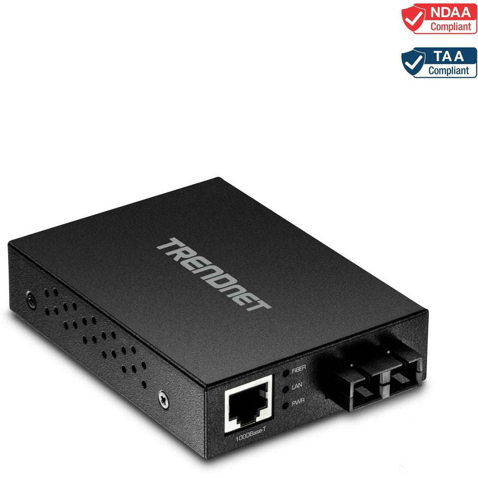 TRENDnet 1000Base-T to 1000Base-SX Multi-Mode SC Fiber Converter; Up to 550m (1800 ft.); 2 Gbps Switching Capacity; TFC-GMSC - TFC-GMSC