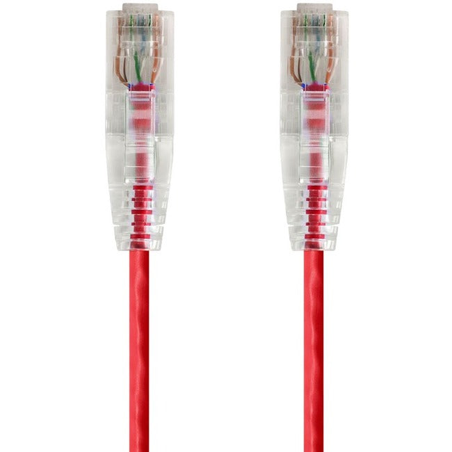 Monoprice SlimRun Cat6 28AWG UTP Ethernet Network Cable, 0.5ft Red - 14785