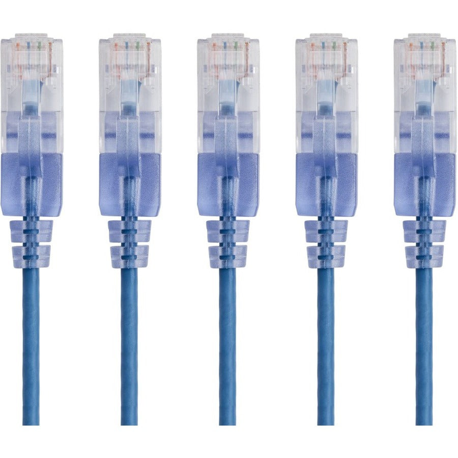 Monoprice 5-Pack, SlimRun Cat6A Ethernet Network Patch Cable, 7ft Blue - 15138