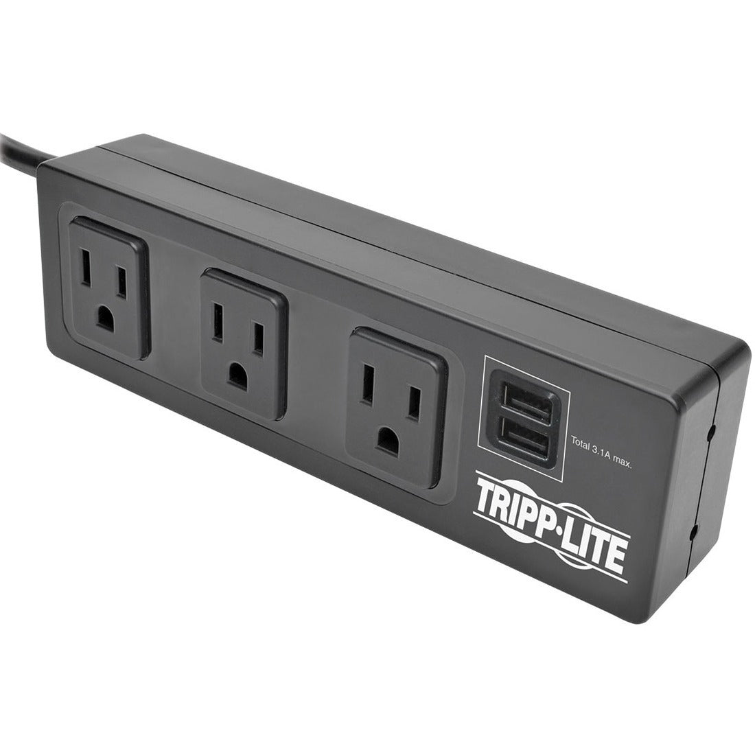 Eaton Tripp Lite Series Protect It! 3-Outlet Surge Protector with Mounting Brackets, 10 ft. Cord, 510 Joules, 2 USB Charging Ports, Black Housing - TLP310USBS