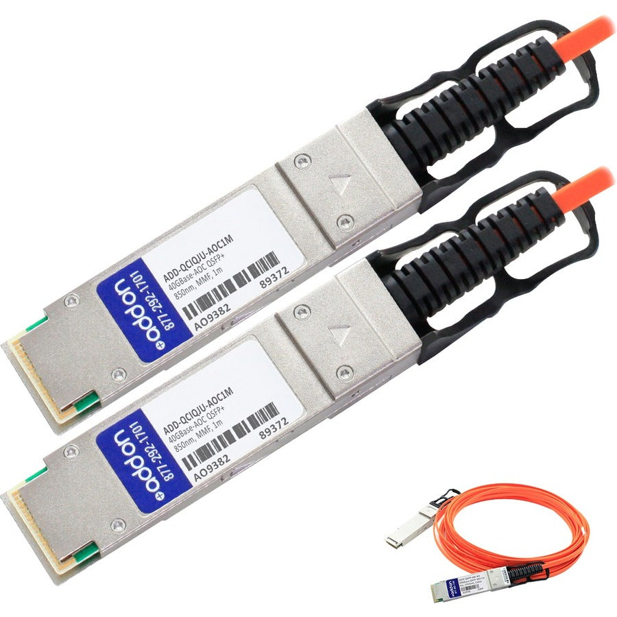 AddOn Cisco QSFP-H40G-AOC1M to Juniper Networks JNP-40G-AOC-1M Compatible TAA Compliant 40GBase-AOC QSFP+ to QSFP+ Direct Attach Cable (850nm, MMF, 1m) - ADD-QCIQJU-AOC1M