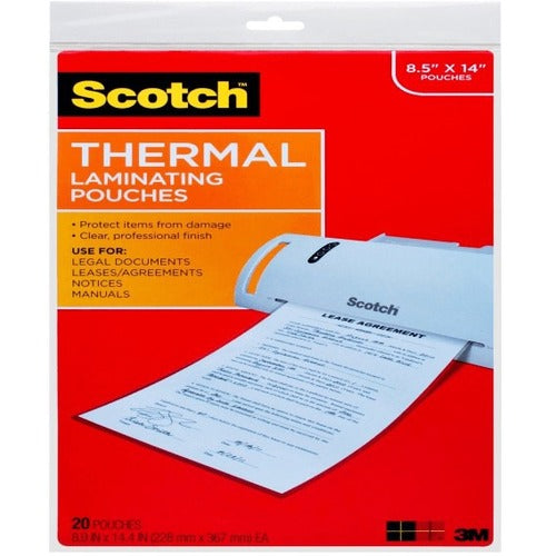 Scotch Thermal Laminating Pouches, 8-1/2" x 14" , Clear, Pack Of 20 Sheets, TP3855-20 - TP3855-20