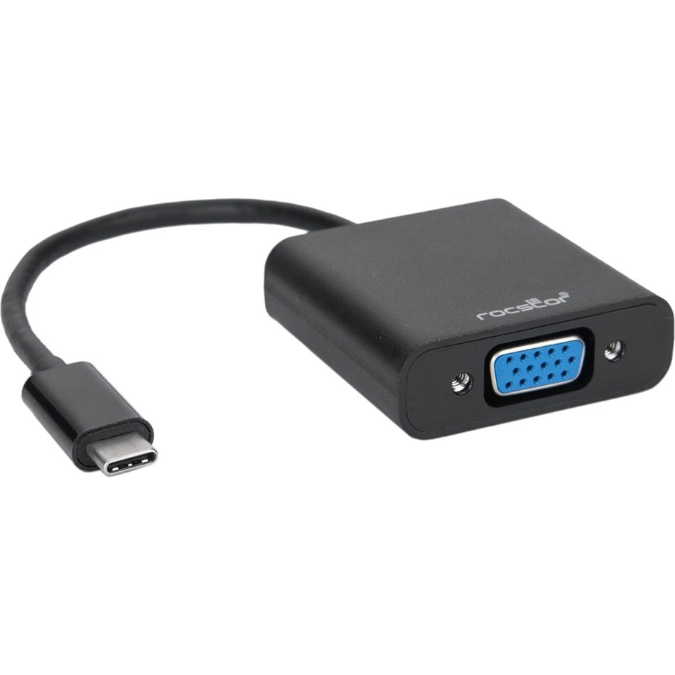 Rocstor Premium USB-C&trade; to VGA adapter Converter- 6" - USB Type-C to VGA Video Adapter - For use with Macbook&reg;, Macbook Pro&reg;, Chromebook&reg;, Notebook, Projectors, TV, Netbook - 1 Pack - 1 x HD-15 Female VGA - 1 x Type C Male USB - Black USB-C TO VGA VIDEO CONVERTER - Y10C128-B1