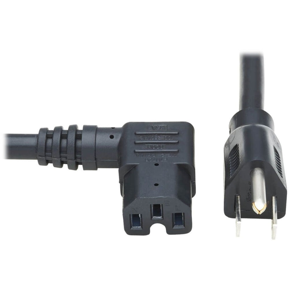 Eaton Tripp Lite Series Power Cord, NEMA 5-15P to Right-Angle C15 - Heavy-Duty, 15A, 125V, 14 AWG, 8 ft. (2.43 m), Black - P019-008-C15RA