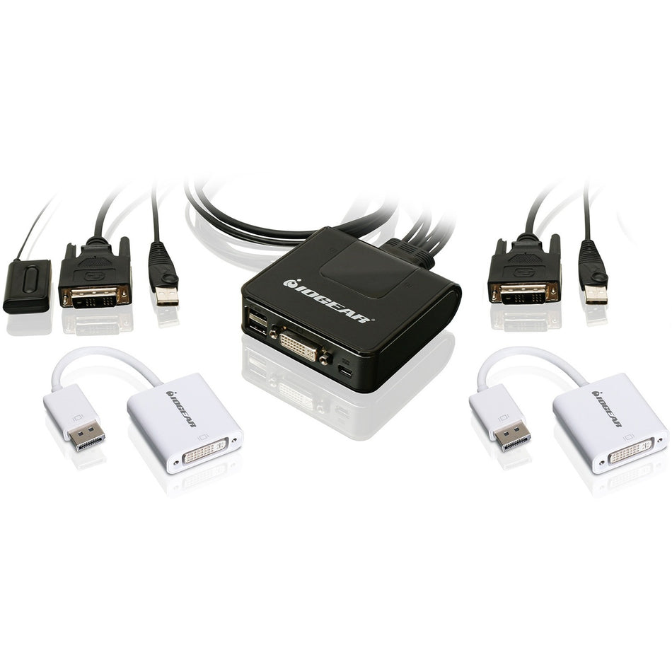 IOGEAR 2-Port USB DVI Cable KVM with DisplayPort Adapters Bundle - GCS922DPKIT