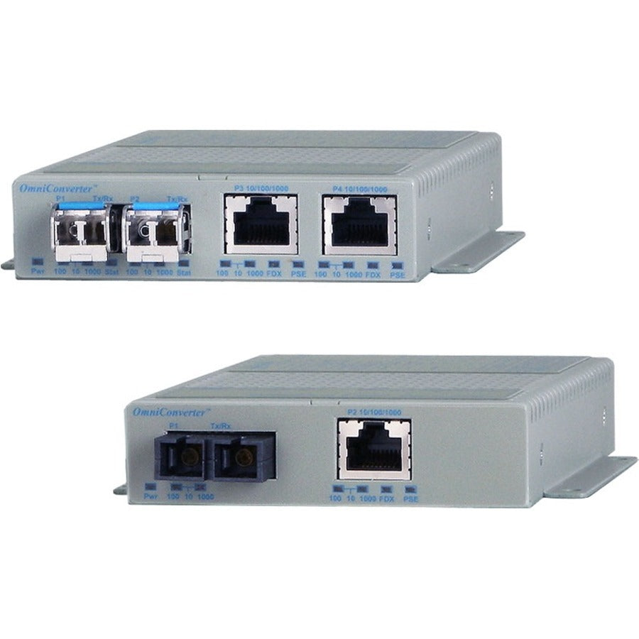 Omnitron Systems 10/100/1000 Media Converter with Power over Ethernet (PoE, PoE+ or 60W PoE) - 9519-1-21Z