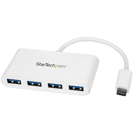 StarTech.com 4 Port USB C Hub with 4x USB-A (USB 3.0 SuperSpeed 5Gbps) - USB Bus Powered - Portable/Laptop USB Type-C Adapter Hub - White - HB30C4ABW