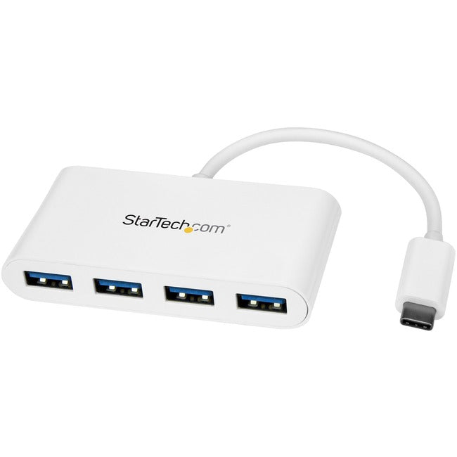 StarTech.com 4 Port USB C Hub with 4x USB-A (USB 3.0 SuperSpeed 5Gbps) - USB Bus Powered - Portable/Laptop USB Type-C Adapter Hub - White - HB30C4ABW