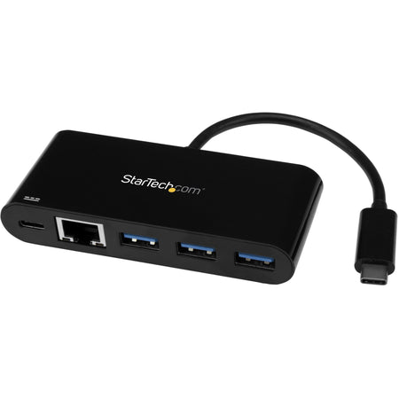 StarTech.com 3 Port USB-C Hub with Gigabit Ethernet & 60W Power Delivery Passthrough - USB-C to 3xUSB-A - 5Gbps USB 3.0 Type-C Adapter Hub - HB30C3AGEPD