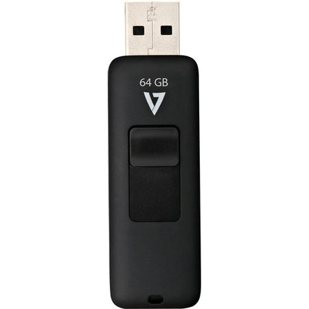 V7 64GB USB 2.0 Flash Drive - With Retractable USB connector - VF264GAR-BLK-3N