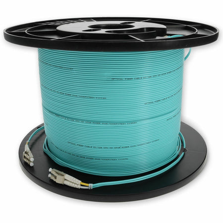 AddOn 150m LC to LC Aqua OM4 Duplex OFNR (Riser-Rated) Fiber Patch Cable - ADD-LC-LC-150M5OM4