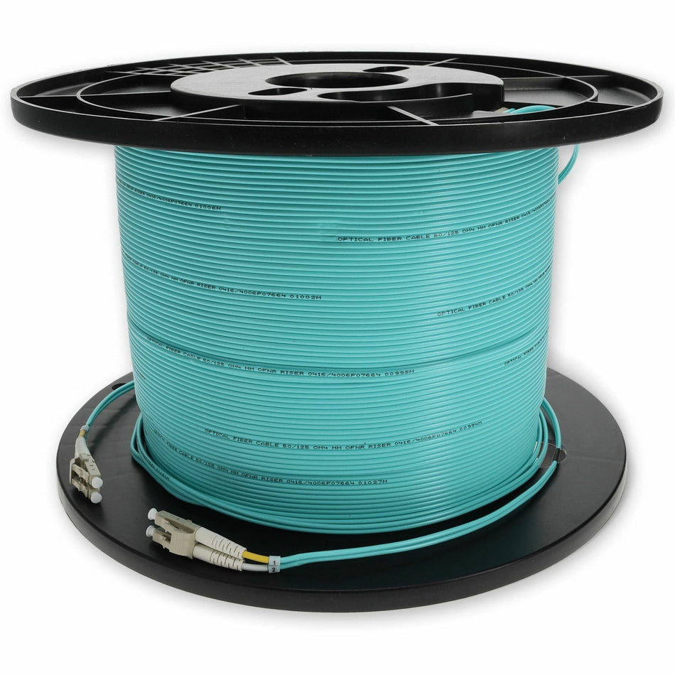 AddOn 150m LC to LC Aqua OM4 Duplex OFNR (Riser-Rated) Fiber Patch Cable - ADD-LC-LC-150M5OM4