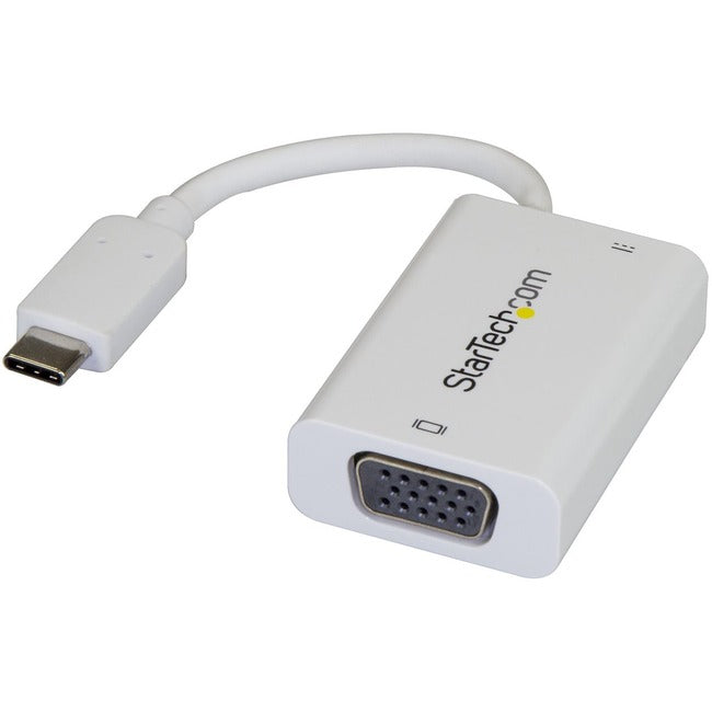 StarTech.com USB C to VGA Adapter with 60W Power Delivery Pass-Through - 1080p USB Type-C to VGA Video Converter w/ Charging - White - CDP2VGAUCPW