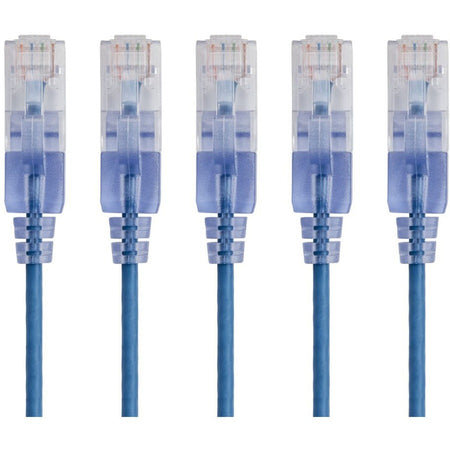 Monoprice 5-Pack, SlimRun Cat6A Ethernet Network Patch Cable, 3ft Blue - 15130